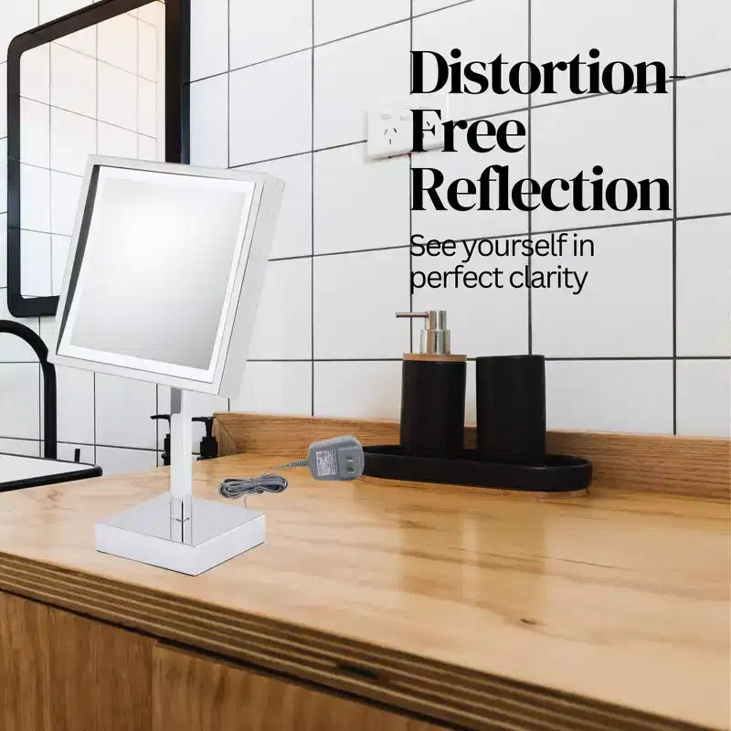 Miroir carré Aptations 8 LED - Grossissement 3X, sur pied - Lumière froide, miroir de maquillage pour coiffeuse, chambre, salle de bain - (Nickel brossé)