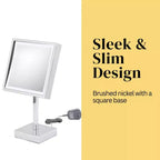 Miroir carré Aptations 8 LED - Grossissement 3X, sur pied - Lumière froide, miroir de maquillage pour coiffeuse, chambre, salle de bain - (Nickel brossé)