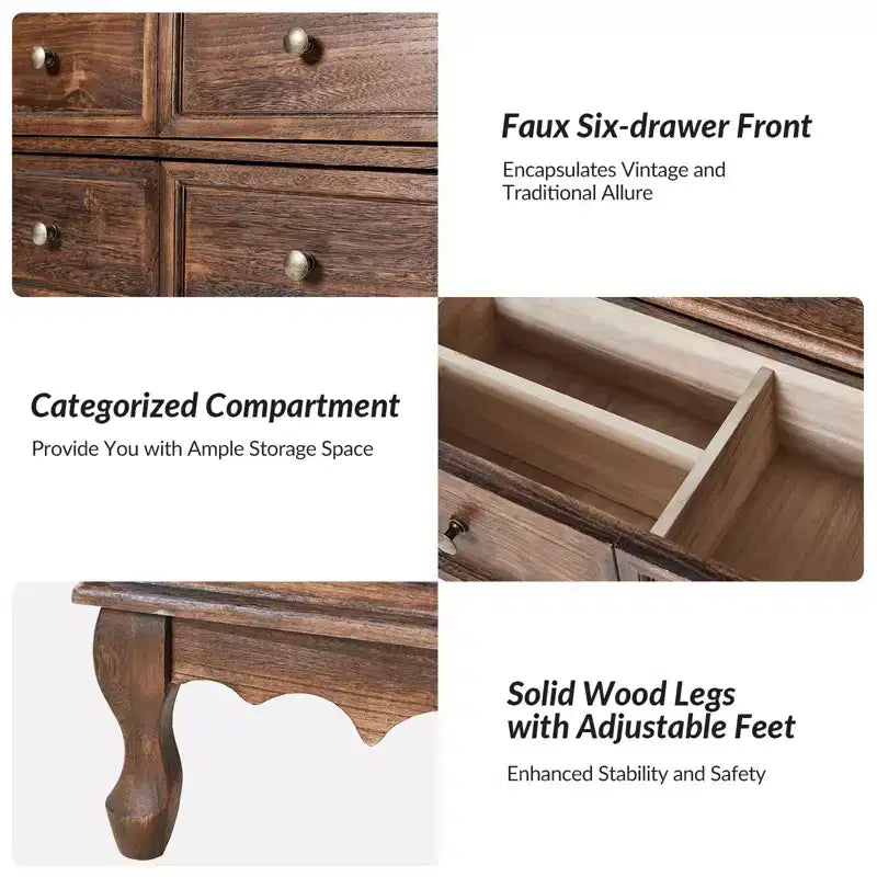 Commode d'appoint traditionnelle Galatea 32'' en bois massif à 3 tiroirs avec station de charge | HULALA HOME