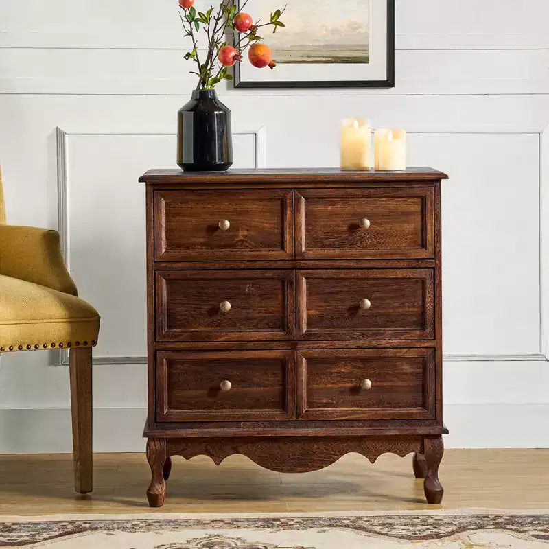 Commode d'appoint traditionnelle Galatea 32'' en bois massif à 3 tiroirs avec station de charge | HULALA HOME