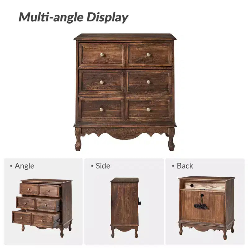 Commode d'appoint traditionnelle Galatea 32'' en bois massif à 3 tiroirs avec station de charge | HULALA HOME