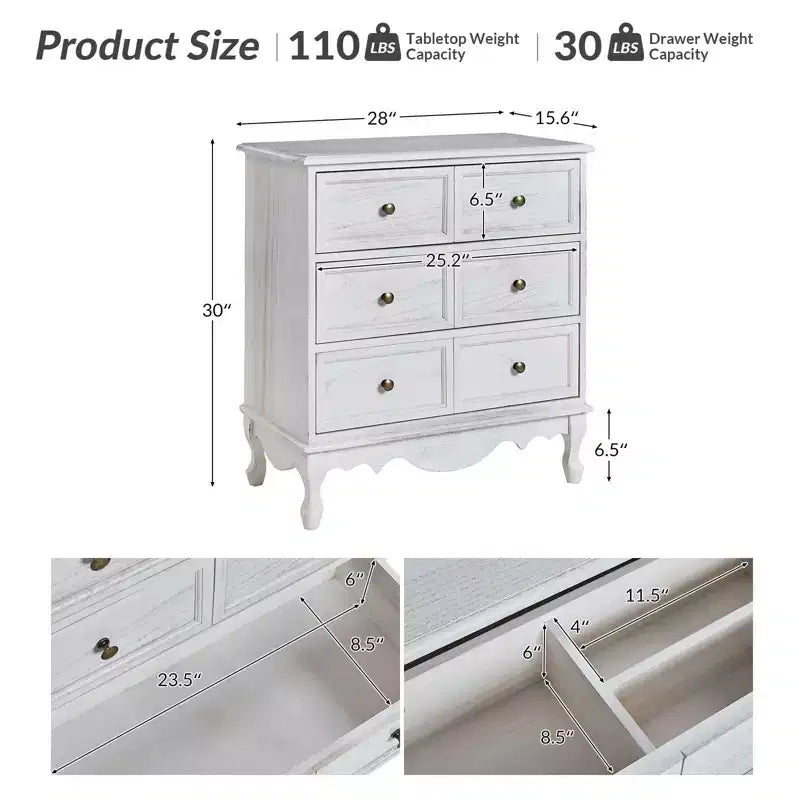 Commode d'appoint traditionnelle Galatea 32'' en bois massif à 3 tiroirs avec station de charge | HULALA HOME