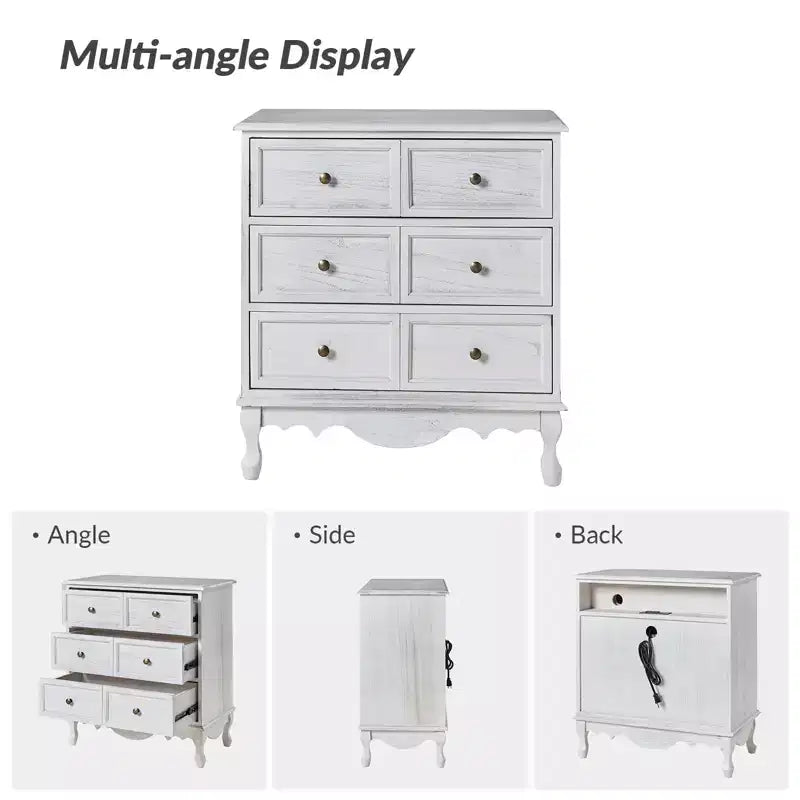 Commode d'appoint traditionnelle Galatea 32'' en bois massif à 3 tiroirs avec station de charge | HULALA HOME