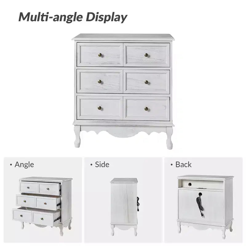 Commode d'appoint traditionnelle Galatea 32'' en bois massif à 3 tiroirs avec station de charge | HULALA HOME