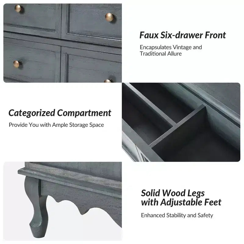 Commode d'appoint traditionnelle Galatea 32'' en bois massif à 3 tiroirs avec station de charge | HULALA HOME