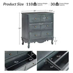 Commode d'appoint traditionnelle Galatea 32'' en bois massif à 3 tiroirs avec station de charge | HULALA HOME