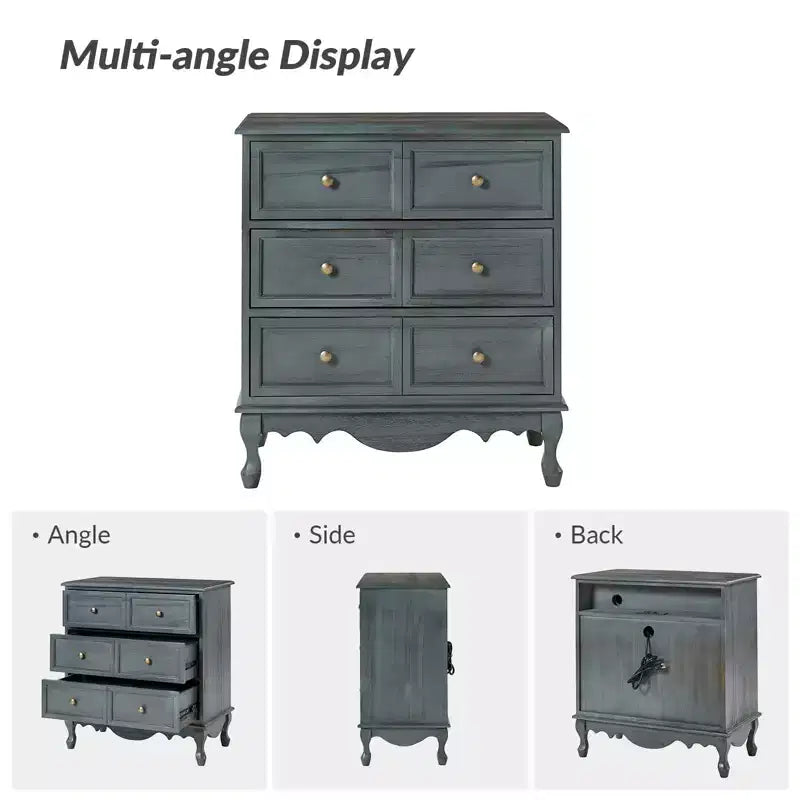 Commode d'appoint traditionnelle Galatea 32'' en bois massif à 3 tiroirs avec station de charge | HULALA HOME