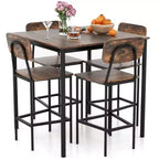 Ensemble de table à manger industrielle Costway 5 pièces avec table hauteur comptoir et 4 tabourets de bar Noir/Gris/Noyer