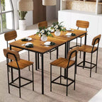 Ensemble de table à manger industrielle Costway 5 pièces avec table hauteur comptoir et 4 tabourets de bar Noir/Gris/Noyer