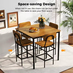 Ensemble de table à manger industrielle Costway 5 pièces avec table hauteur comptoir et 4 tabourets de bar Noir/Gris/Noyer