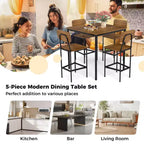 Ensemble de table à manger industrielle Costway 5 pièces avec table hauteur comptoir et 4 tabourets de bar Noir/Gris/Noyer
