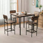 Ensemble de table à manger industrielle Costway 5 pièces avec table hauteur comptoir et 4 tabourets de bar Noir/Gris/Noyer