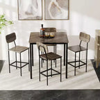 Ensemble de table à manger industrielle Costway 5 pièces avec table hauteur comptoir et 4 tabourets de bar Noir/Gris/Noyer
