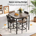 Ensemble de table à manger industrielle Costway 5 pièces avec table hauteur comptoir et 4 tabourets de bar Noir/Gris/Noyer