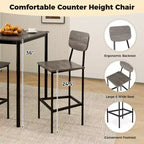 Ensemble de table à manger industrielle Costway 5 pièces avec table hauteur comptoir et 4 tabourets de bar Noir/Gris/Noyer
