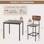 Ensemble de table à manger industrielle Costway 5 pièces avec table hauteur comptoir et 4 tabourets de bar Noir/Gris/Noyer