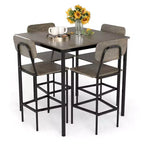 Ensemble de table à manger industrielle Costway 5 pièces avec table hauteur comptoir et 4 tabourets de bar Noir/Gris/Noyer