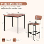 Ensemble de table à manger industrielle Costway 5 pièces avec table hauteur comptoir et 4 tabourets de bar Noir/Gris/Noyer