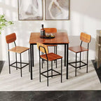 Ensemble de table à manger industrielle Costway 5 pièces avec table hauteur comptoir et 4 tabourets de bar Noir/Gris/Noyer
