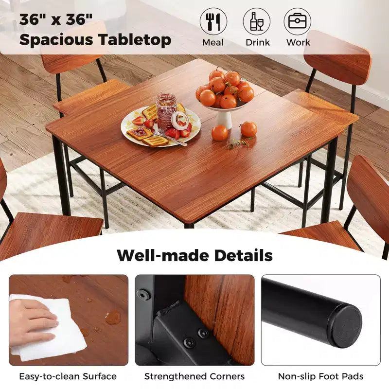 Ensemble de table à manger industrielle Costway 5 pièces avec table hauteur comptoir et 4 tabourets de bar Noir/Gris/Noyer