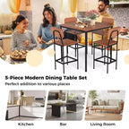 Ensemble de table à manger industrielle Costway 5 pièces avec table hauteur comptoir et 4 tabourets de bar Noir/Gris/Noyer