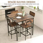 Ensemble de table à manger industrielle Costway 5 pièces avec table hauteur comptoir et 4 tabourets de bar Noir/Gris/Noyer