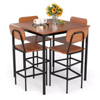 Ensemble de table à manger industrielle Costway 5 pièces avec table hauteur comptoir et 4 tabourets de bar Noir/Gris/Noyer