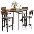 Costway 5-Piece Industrial Dining Table Set with Counter Height Table & 4 Bar Stools Black/Grey/Walnut