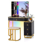Coiffeuse Costway avec lumières LED RVB, miroir en verre pilé, tiroirs, Noir/Blanc