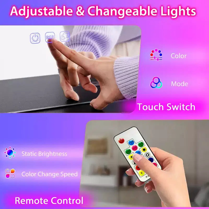 Coiffeuse Costway avec lumières LED RVB, miroir en verre pilé, tiroirs, Noir/Blanc