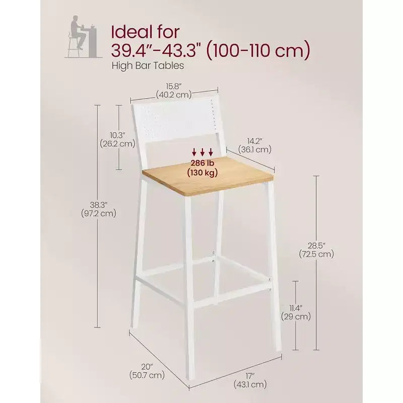 VASAGLE Tabourets de Bar, Lot de 2 Chaises de Bar, Tabourets Hauts avec Dossier, Style Industriel pour Salle de Fête