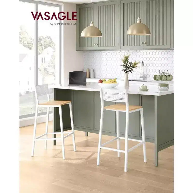 VASAGLE Tabourets de Bar, Lot de 2 Chaises de Bar, Tabourets Hauts avec Dossier, Style Industriel pour Salle de Fête