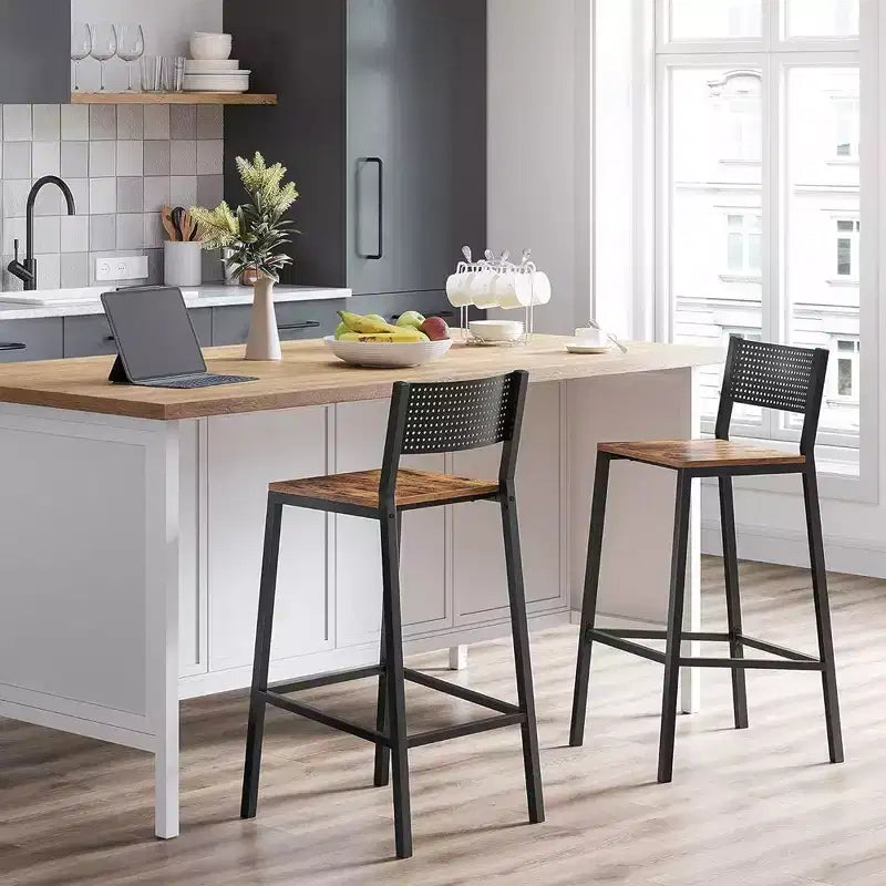 VASAGLE Tabourets de Bar, Lot de 2 Chaises de Bar, Tabourets Hauts avec Dossier, Style Industriel pour Salle de Fête