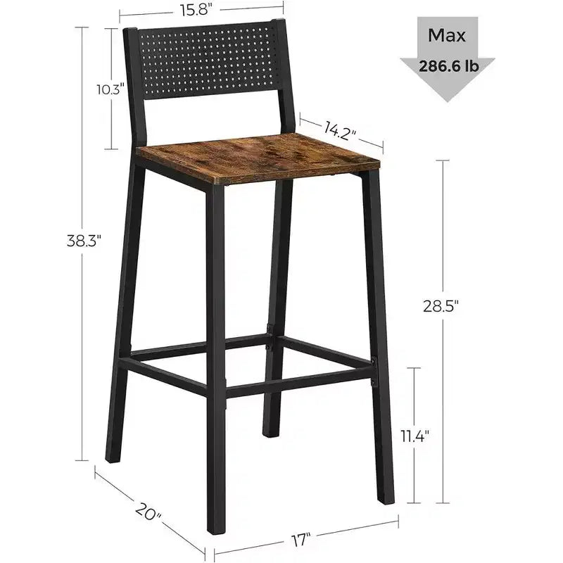 VASAGLE Tabourets de Bar, Lot de 2 Chaises de Bar, Tabourets Hauts avec Dossier, Style Industriel pour Salle de Fête