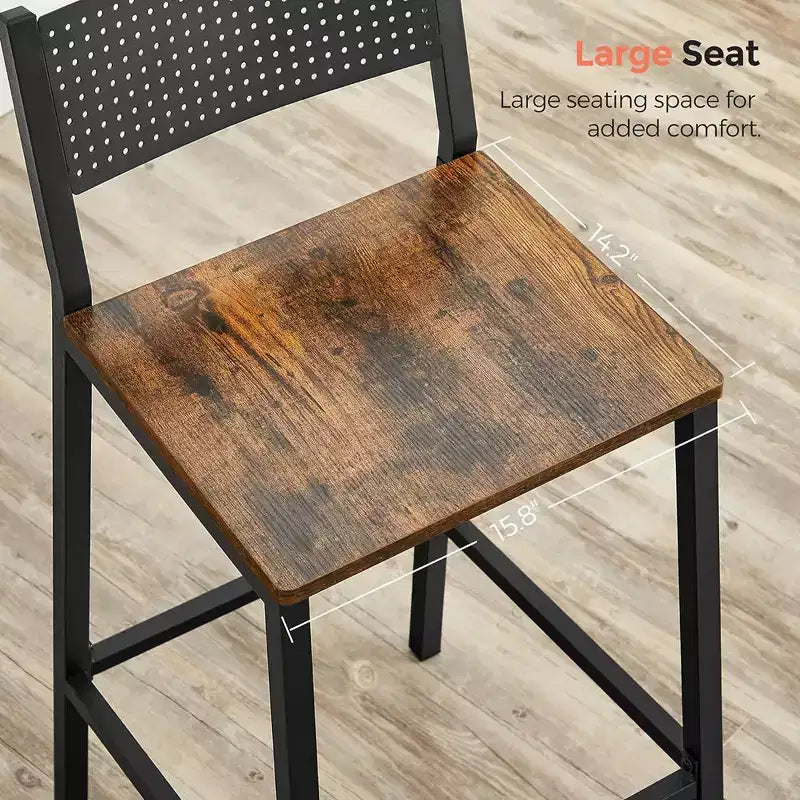 VASAGLE Tabourets de Bar, Lot de 2 Chaises de Bar, Tabourets Hauts avec Dossier, Style Industriel pour Salle de Fête