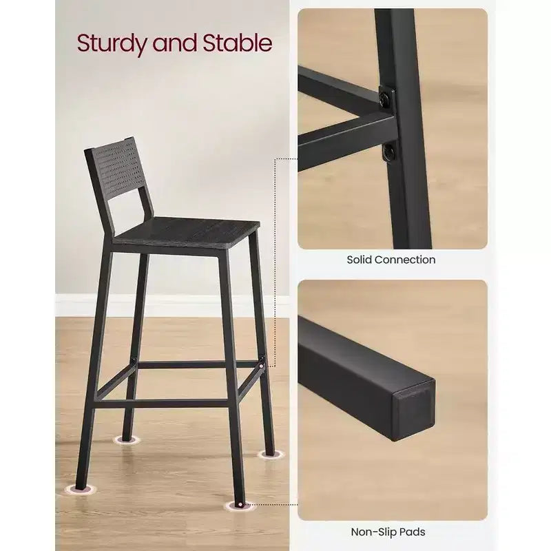 VASAGLE Tabourets de Bar, Lot de 2 Chaises de Bar, Tabourets Hauts avec Dossier, Style Industriel pour Salle de Fête