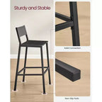 VASAGLE Tabourets de Bar, Lot de 2 Chaises de Bar, Tabourets Hauts avec Dossier, Style Industriel pour Salle de Fête