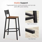 VASAGLE Tabourets de Bar, Lot de 2 Chaises de Bar, Tabourets Hauts avec Dossier, Style Industriel pour Salle de Fête