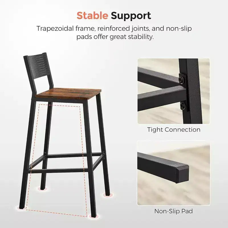 VASAGLE Tabourets de Bar, Lot de 2 Chaises de Bar, Tabourets Hauts avec Dossier, Style Industriel pour Salle de Fête