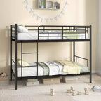 Costway Metal Twin Over Twin Bunk Bed with Built-in Ladder Safety Guardrail Black/White