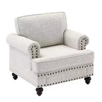 Canapés 3 places/causeuses/fauteuils rembourrés avec clous décoratifs, accoudoirs volutes et pieds tournés-ModernLuxe