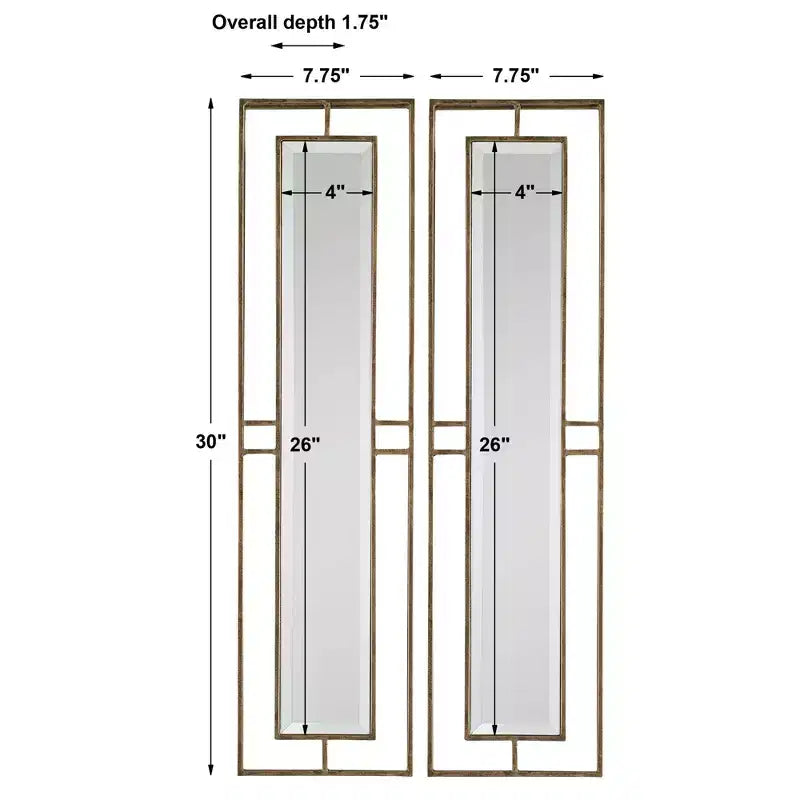 Miroirs muraux Rutledge Uttermost Or vieilli 7 3/4 x 30, lot de 2