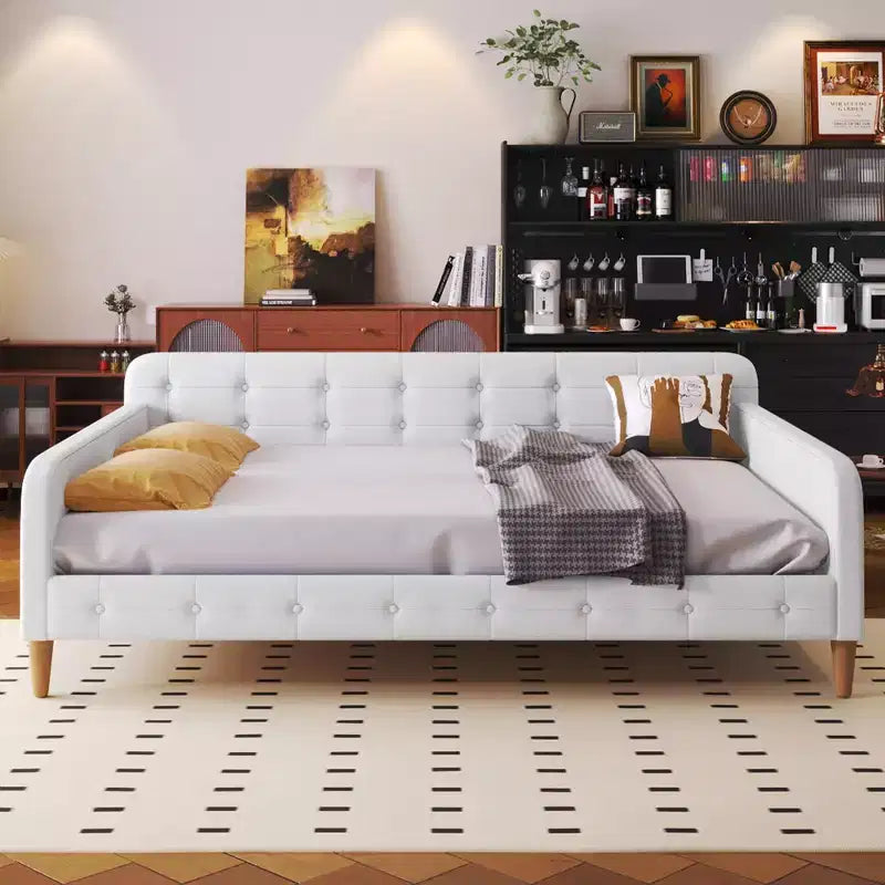 Lit de repos rembourré pleine/double taille avec 4 pieds de support en bois-ModernLuxe