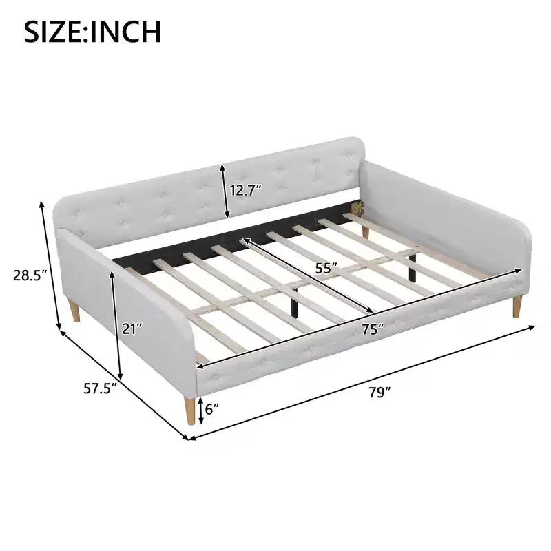 Lit de repos rembourré pleine/double taille avec 4 pieds de support en bois-ModernLuxe