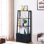 Costway Lot de 2 Étagères Échelle à 4 Niveaux, Étagère de Rangement Murale Moderne avec Tiroirs, Blanc & Bois Naturel/Noir