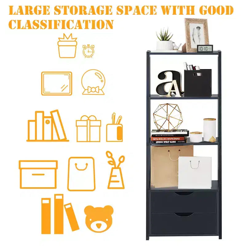 Costway Lot de 2 Étagères Échelle à 4 Niveaux, Étagère de Rangement Murale Moderne avec Tiroirs, Blanc & Bois Naturel/Noir