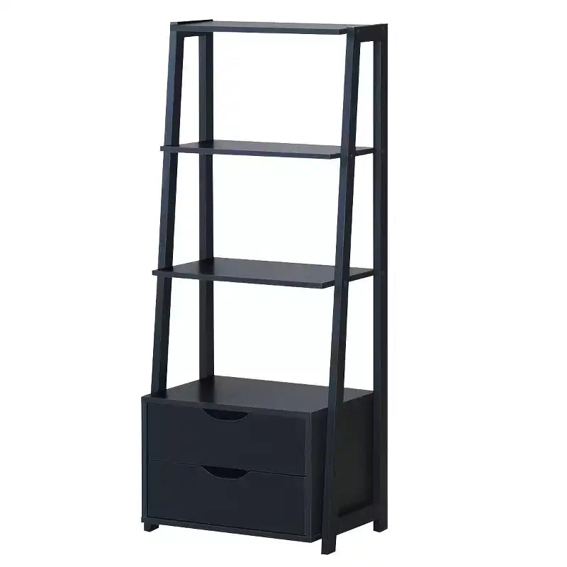 Costway Lot de 2 Étagères Échelle à 4 Niveaux, Étagère de Rangement Murale Moderne avec Tiroirs, Blanc & Bois Naturel/Noir