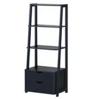 Costway Lot de 2 Étagères Échelle à 4 Niveaux, Étagère de Rangement Murale Moderne avec Tiroirs, Blanc & Bois Naturel/Noir