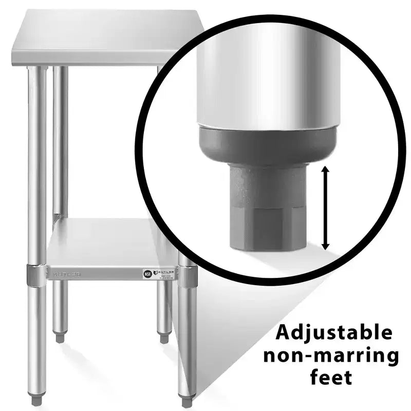 KUTLER Table en acier inoxydable pour le travail et la préparation, Table de cuisine commerciale robuste certifiée NSF pour restaurant