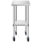 Table en acier inoxydable KUTLER avec roulettes, table de préparation et de travail commerciale robuste certifiée NSF avec étagère inférieure pour restaurant, hôtel, maison